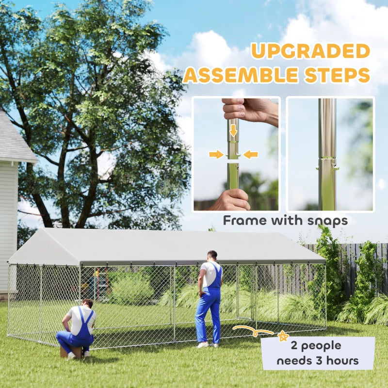 Heavy Duty Outdoor Dog Kennel – Waterproof Roof, 20×10×7 ft, Secure Dog Run