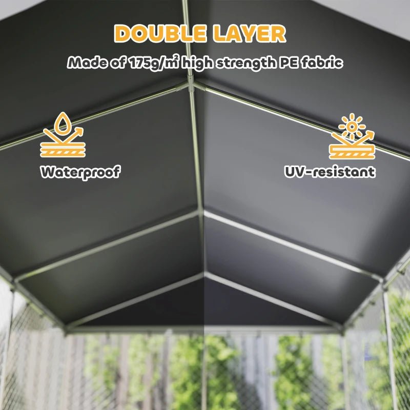 Heavy Duty Outdoor Dog Kennel – Waterproof Roof, 20×10×7 ft, Secure Dog Run