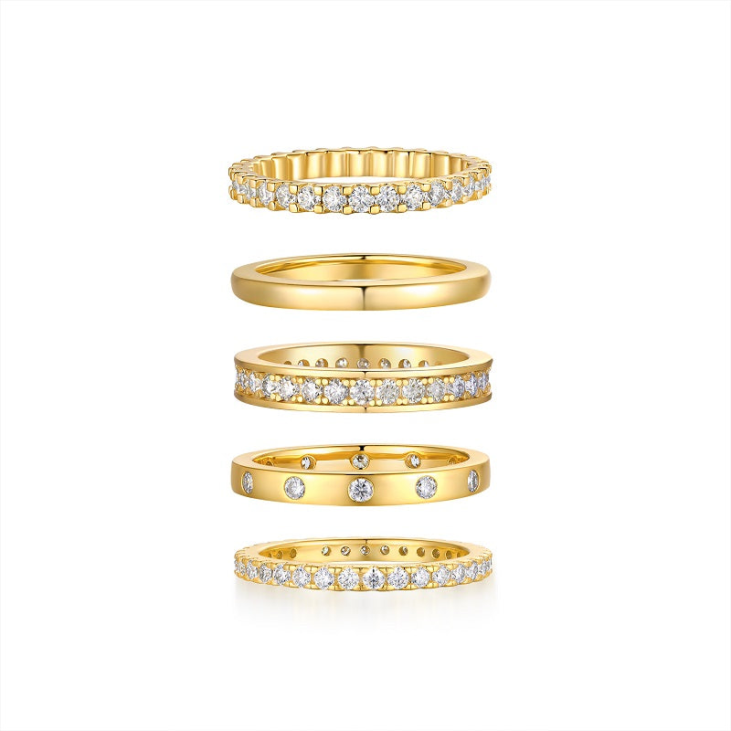 1Golden Stars - Fashionable Men And Women Ring And Ring Jewelry Set With Moissanite S925 Sterling Silver And Gold-plated Diamond Prohibit Tk Sales