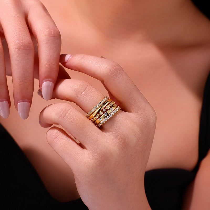 1Golden Stars - Fashionable Men And Women Ring And Ring Jewelry Set With Moissanite S925 Sterling Silver And Gold-plated Diamond Prohibit Tk Sales