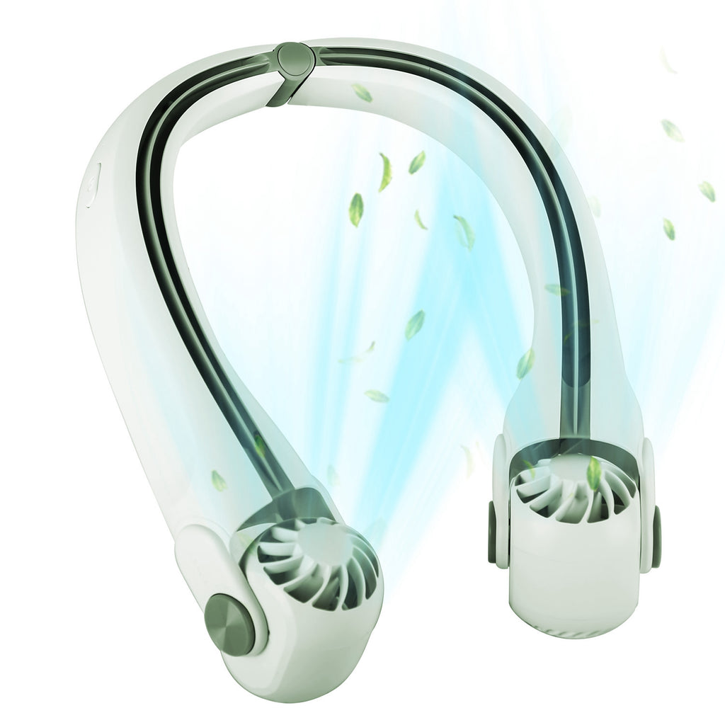 White-Green Options -- 1Pc Portable Neck Hanging Fan Hands-free Cooling Personal Fan With 3 Speeds 360 Degree Air Flow Adjustable Neck Width For Home Office Travel Dormitory