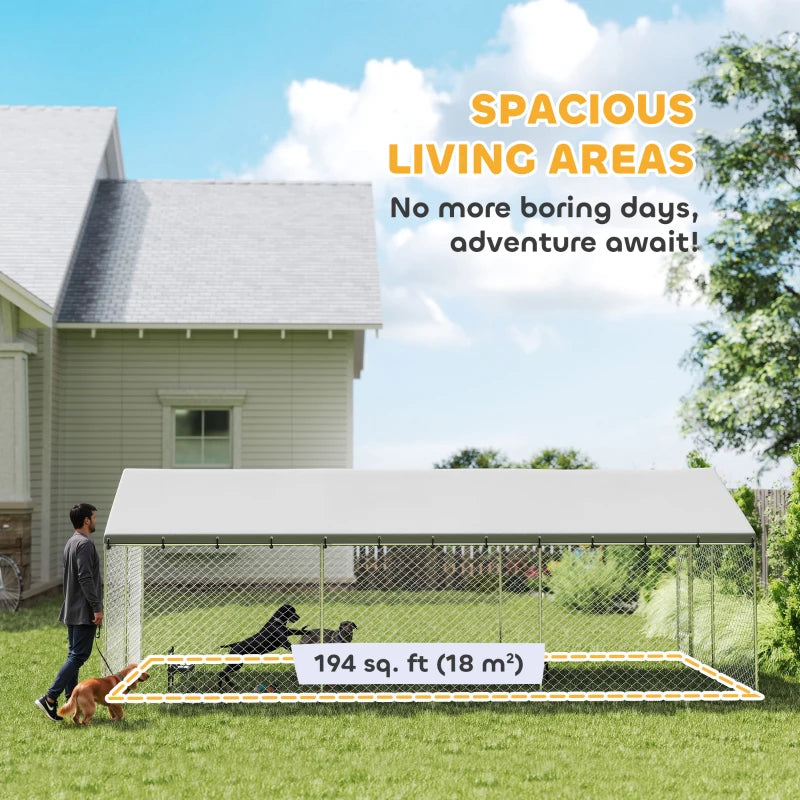 Heavy Duty Outdoor Dog Kennel – Waterproof Roof, 20×10×7 ft, Secure Dog Run
