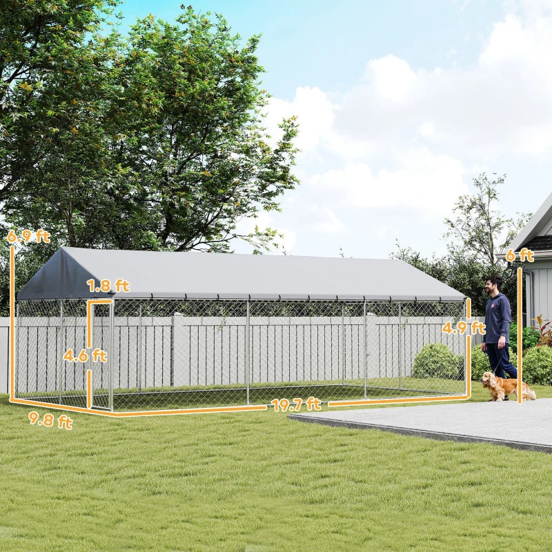 Heavy Duty Outdoor Dog Kennel – Waterproof Roof, 20×10×7 ft, Secure Dog Run