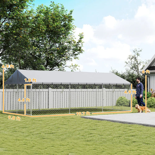 Heavy Duty Outdoor Dog Kennel – Waterproof Roof, 20×10×7 ft, Secure Dog Run