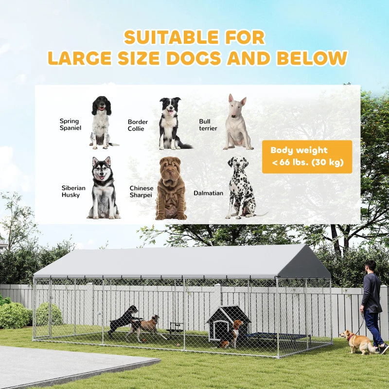 Heavy Duty Outdoor Dog Kennel – Waterproof Roof, 20×10×7 ft, Secure Dog Run