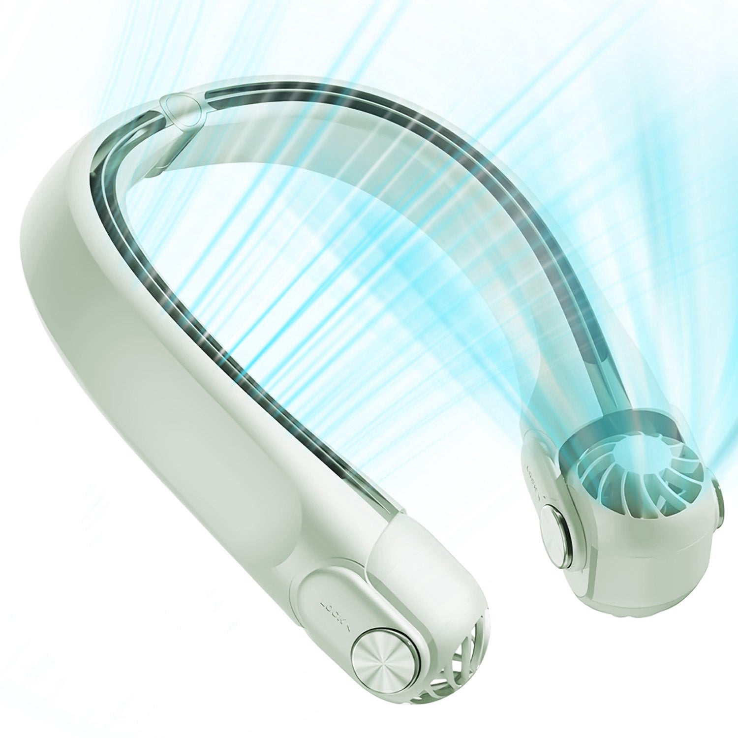 White-Green Options -- 1Pc Portable Neck Hanging Fan Hands-free Cooling Personal Fan With 3 Speeds 360 Degree Air Flow Adjustable Neck Width For Home Office Travel Dormitory